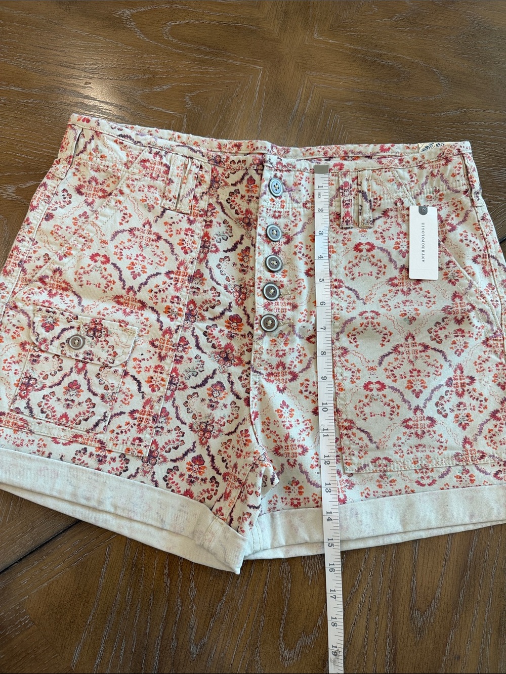 Anthropologie Pink Floral Button-Front Jean Shorts - Picture 10 of 10